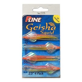 P-Line Geisha Squid (4 Pack), 2.5", Pink/Yellow
