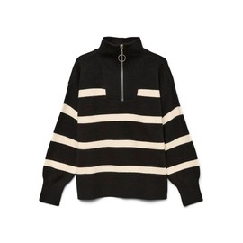 VERO MODA Girls' Vmsaba LS Highneck Blouse Ga Girl Noos Pullover, Black/stripes: birch