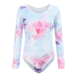 Gymnastics Leotard for Girls 3-14 Years Long Sleeve Sleeveless Outfits, Kids Toddler Gymnastique Leotards Bodysuit Outfit (Colorful Geometric-Long Sleeve, 11-12 Years)