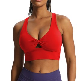 Aoxjox Women's Workout Sports Bras Twist Front Fitness Padded Training Gym Bra Yoga Crop Lola Tank Top (Racing Red, Large)