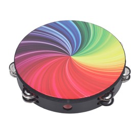 Handheld Tambourine 10 Inch Double Layer Bell Piece Solid Wood and PET Hand Held Drum Colorful