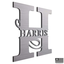 JASS GRAPHIX Harris 12" Brushed Aluminum Monogrammed Sign Door Wall Decor Last Name Signs for Home