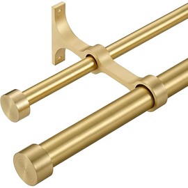 Double Curtain Rods with Aluminum End Cap and Full Surround Brackets,1-Inches Front and 5/8 Inches Back Adjustable between from 36 to 72 Inches (3-6 Feet),Brass Double Window Drapery Rod for