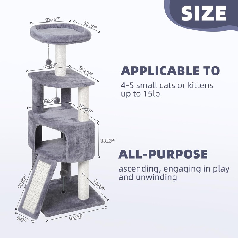 HUITREE 45in Cat Tree Tower with Big Condo for Indoor