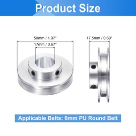 sourcing map 1Pcs Single Groove Pulley, 17mm Fixed Bore 50mm Outer Diameter Aluminum Alloy Mechanical Belt Pulley with Hex Wrench for 6mm PU Round Belt