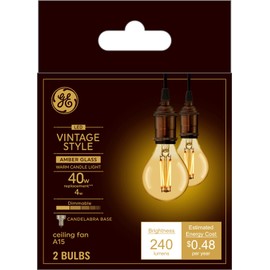 GE Lighting Vintage Style LED Light Bulbs, 40 Watt Eqv, Amber Glass, Warm Candle Light, Small Base (2 Pack)