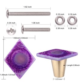 Rockcloud Agate Slices Knob Drawer with Screws, Rhombus Shape Purple Agates Pull Handle for Dresser Cabinet Wardrobe Hardware Accessories Home Furniture Decoration, 2 PCS