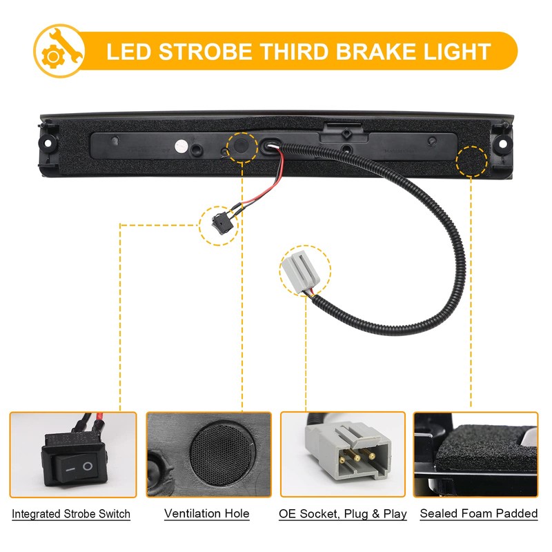 R&F Auto F1 Style Strobe LED Third Brake Light Replacement