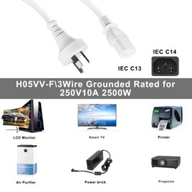 White PC IEC Power Cable 2m Ac 250V 10A Australian C13 Desktop PC Kettle Cord 2 Meters