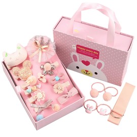 18 Pcs Cute Kids Hair Accessories Bow Elastic Hair Bands Toddler Hair Clips Various Styles Girls Hair Accessories With Organizer and Gift Box Suitable for Girls Baby Teenage Use