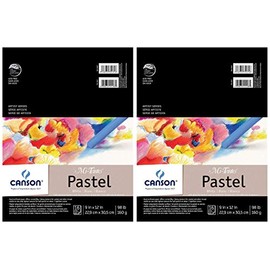 2-Pack - Canson Mi-Teintes Pastel Paper Pad, White with Glassine, Dual Sided Light and Heavy Texture, Top Wire Bound, 98 Pound, 9 x 12 inch, White, 16 Sheets Each Pack