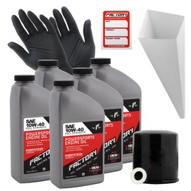 Factory Racing Parts Oil Change Kit compatible with Kawasaki ZG1400, VN2000 Vulcan – Includes 5 Quarts of 10W-40 Full Synthetic Oil, 1 Filter, 1 Crush Washer, 1 Funnel, 1 Oil Change Reminder Sticker