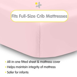 BreathableBaby All-in-One Fitted Sheet & Waterproof Cover, for 52" x 28"/132 x 71 cm Crib Mattress, Light Pink (2-Pack)