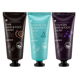Mizon High Moisture Hand & Foot Cream Snail/Collagen/Hyaluronic Acid 3 Types, Hyaluronic Acid, 3 Pieces, 100ml / 미즈온 고보습 핸드&풋 크림 스네일/콜라겐/히아루론산 3종, 히아루론산, 3개, 100ml