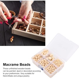 Cuentas de Madera, Cuentas de macramé ampliamente utilizadas, Varios tamaños con Hilo de Caja de Almacenamiento para Collares para Coronas de Granja para Pulseras pintadas a Mano