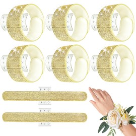 WarmValley 6Pcs Slaplet Wristlets Wrist Corsage Bracelets, Sparkling Corsage Kit, Fashions Diy Corsages Bracelet Accessories for Wedding Bridesmaid Bridal Shower Party Prom (Golden)