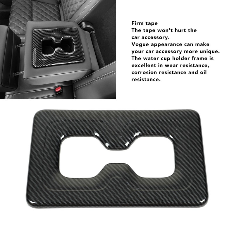 Rear Water Cup Holder Frame Cover Trim Carbon Fiber Look