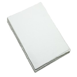 Fausta White Cotton Handmade Deckle Edge Paper 75 Sheets (250 GSM) (6 X 4 in), Textured Paper for Sketching, Drawing, Calligraphy, Invitations, Notes, Arts and Crafts, Watercolour/Mixed Media Paper