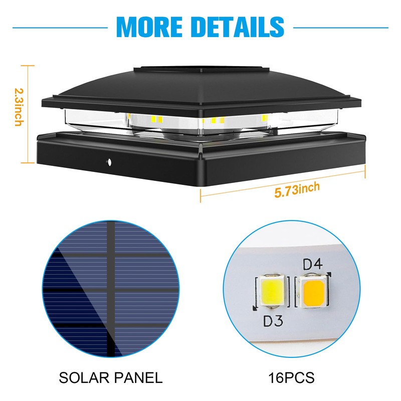VOLISUN Solar Post Cap Light Outdoor,Solar Fence - Post Lights