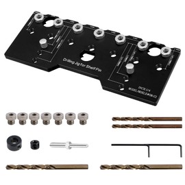 Drilling Template for Shelf Pins with 7 Hardened Drill Guides Drilling Template High Quality Aluminium 22 x 10 cm 1/4 Inch 5 mm Drill Gauge 32 mm Drill Guides for Woodworking DIY (Black)