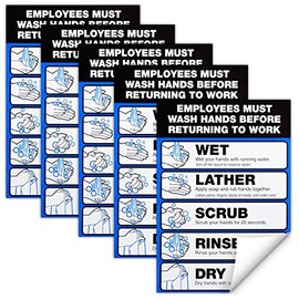 Global Printed Products Employee Must Wash Hand Sign: 5"x7" Plastic Vinyl Label for Businesses Peel Off Self Adhesive Backing (Pack of 5)