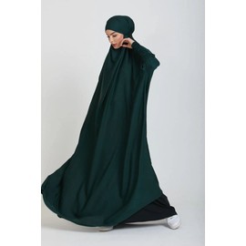 BOJON Women's Muslim One Piece Prayer Dress for Women Abaya Dress Islamic Middle East Dubai Turkey Maxi Abaya Kaftan with Hijab Dress in Full Length, Deep Green