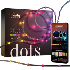 Twinkly Dots String Lights App-Controlled Flexible LED Color Changing String Lights, 60 RGB (16 Mil. Colors). 200 LED / 33 Ft Black Wire. USB-Powered Indoor Smart Home Lighting Decoration