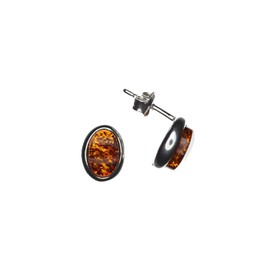 Amber Earrings, Modern Oval Stud Earrings Made of Amber and 925/000 Sterling Silver Artisana-Schmuck, 925/000 sterling silver Baltic Amber, Amber