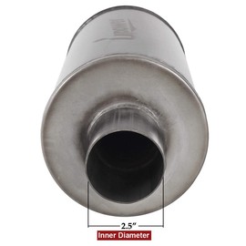 Upower 2.5 Inch Inlet Muffler 2.5" In(C)/Out(C) 6" Round 14" Body Universal Stainless Steel Exhaust Muffler TBM2616 Straight Through Whole Length 20"