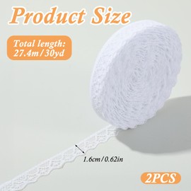 simarro 2PCS White Lace Ribbon Roll, Fabric Vintage Pattern Roll Ribbons Lace Trim Sewing Crafts Lace for Gift DIY Wrapping Dress Decoration Wedding(30 Yards)