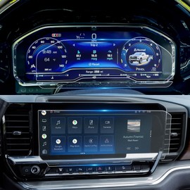 For 2022~2026 Silverado 1500& 2024~2026 Silverado 2500HD 3500HD (No Buttons on the Screen) Screen Protector 13.4 Inch Glossy Tempered Glass Touchscreen *1+ 12.3 Inch Dashboard *1 - No More Fingerprint