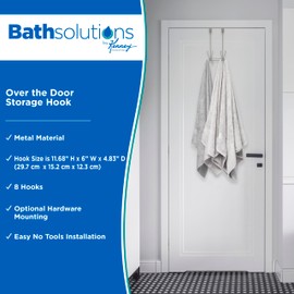 Kenney KN61558 Over the Door Hanging 8-Prong Storage Hook for Hanging Towels or Coats on the Back of the Door in Bathroom or Bedroom, Polished Pewter