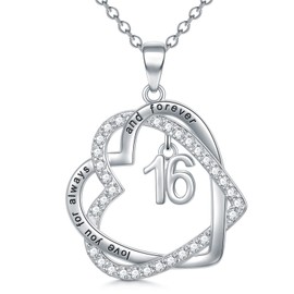 TOUPOP 16th Birthday Gifts for Women Sterling Silver Forever Love Heart Pendant Necklace Sweet 16 Necklace Anniversary Jewelry 16 Years Old Jewelry Gifts for Her Girlfriend