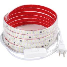 pcningled 3.28 Feet LED Strip Lights AC 110V Super Bright Outdoor Rope Lights Waterproof 240LEDs/m 6000K Cold White Cuttable LED Light with Adhesive for Garden Patio Cabinet Indoor Outdoor Decor