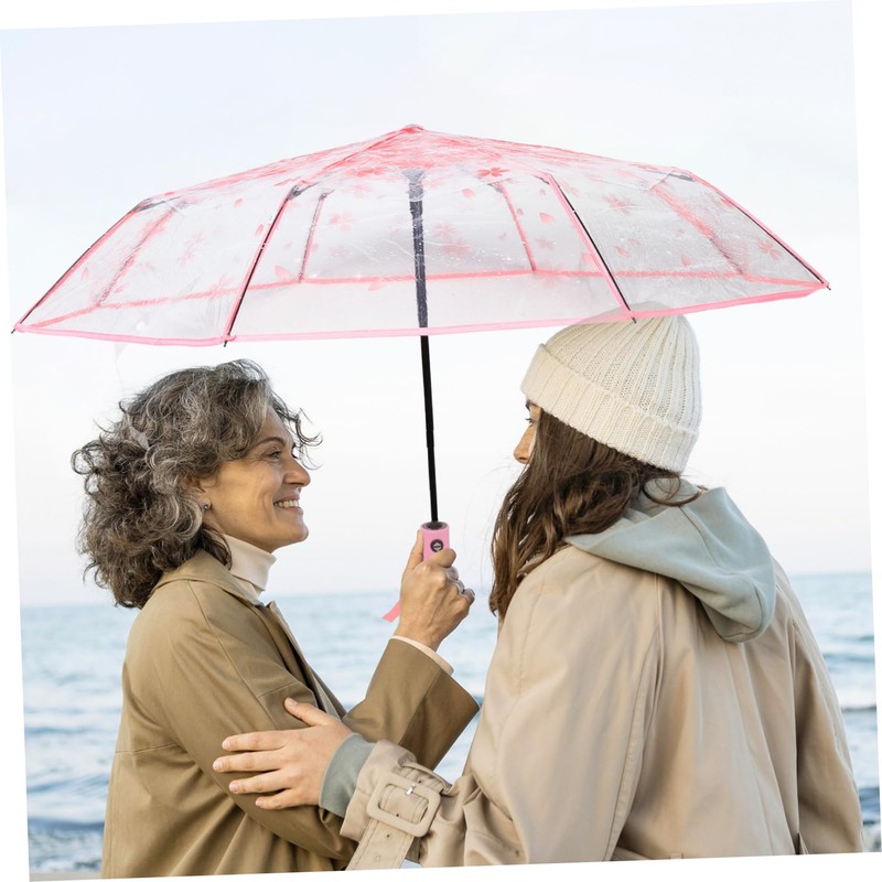 FOMIYES Cherry Blossom Transparent Umbrella Compact Fold Automatic Windproof Travel