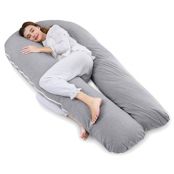 AngQi Full Body Support Pillow with Cool Jersey Cover - U Shaped Pregnancy Pillow - Maternity Body Pillow - Great for Anyone