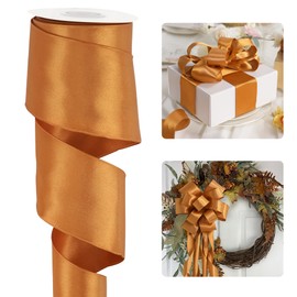 HUIHUANG Burnt Orange Satin Wired Ribbon 2.5 inch Easter Wired Ribbon for Fall Wreaths, Garland, Bows, Gift Wrapping, Holiday Decorations, Home Decor, Christmas Tree, Crafts-Continous 10 Yards