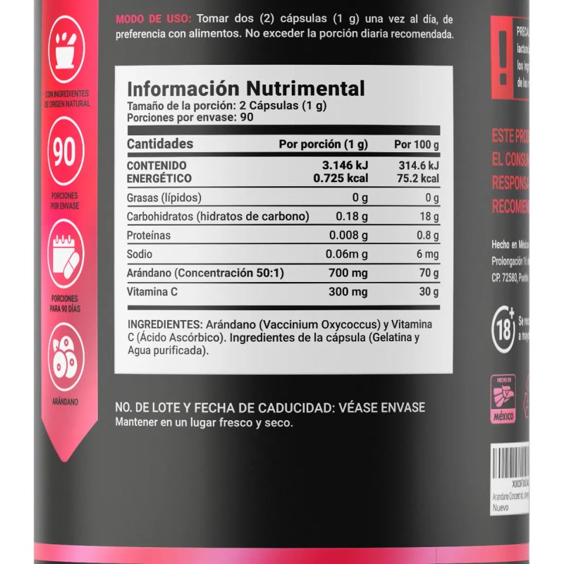 Arándano Concentrado 50:1. 180 Caps Cranberry Blend B Life. Sabor