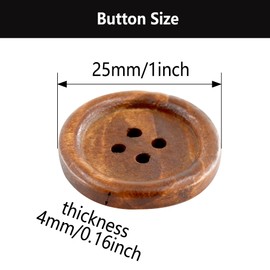 pson 60PCS 1Inch Natural Wooden Buttons, 4 Hole Round Buttons for Sewing, Craft, Clothing, Coat, Jacket (Brown)