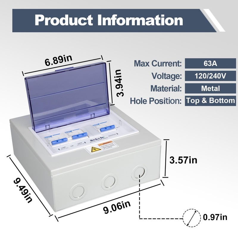 Sekelo 63 Amp Generator Transfer Switch, 120/240V Prewired Manual Transfer