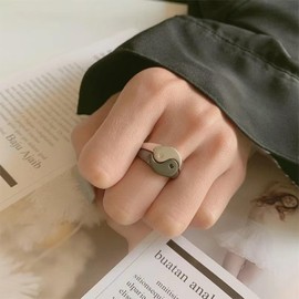 Matching Rings for Couples Promise Rings for Him & Her Engagement Wedding Rings Set Adjustable Silver Couple Rings Statement Rings Valentines Day Gifts (Yin Yang)