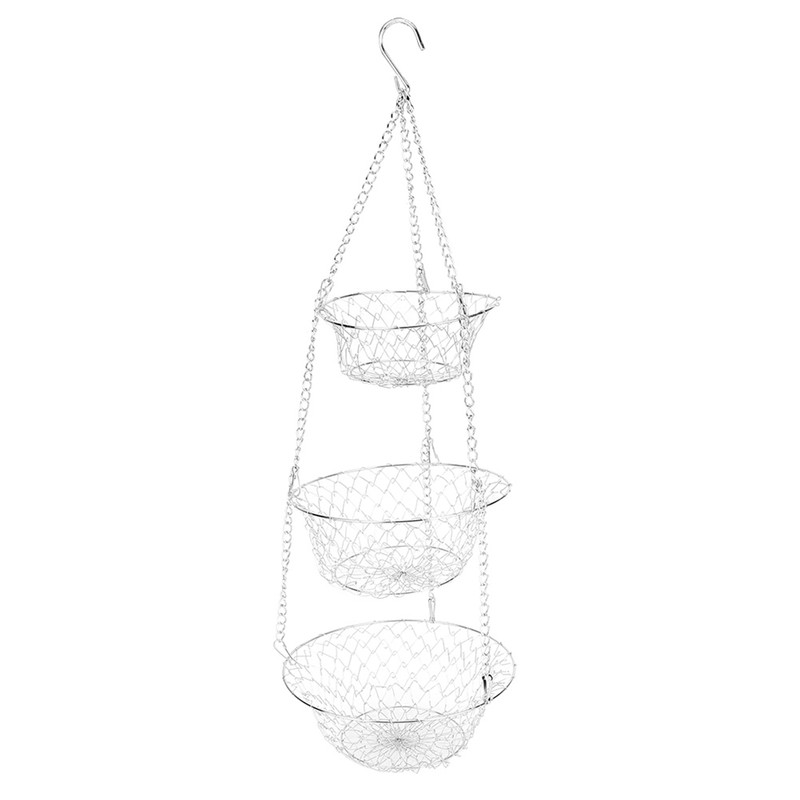 3‑Tier Flower Basket Iron Wire Hanging Vegetable Storage Fruit Organizer