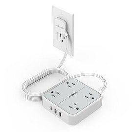 TESSAN Regleta Multicontacto con Protector de Sobretensión, 1.5M Plana Extension Electrica, Enchufe Plano Conector Multiple con 4 Salidas y 3 USB (1 USB C), Hogar Dorm Oficina, Gris