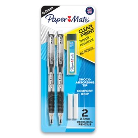 Paper Mate Clearpoint Mechanical Pencils 0.5mm Break Resistant HB #2 Lead School Supplies Art Supplies Drawing Sketching Pencils 2 Black 1 Lead Refill Set 2 Erasers