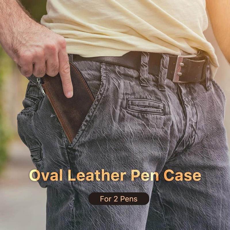 Hiram Leather Pen Case Portable Pen Box with Zipper Closure