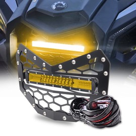 Chelhead Black Steel Grille with 11 INCH Yellow Slim Led Light Bar Combo Beam and Wiring Harness Compatible with Can-Am Maverick X3 2016 2017 2018 2019 2020 2021 2022 2023