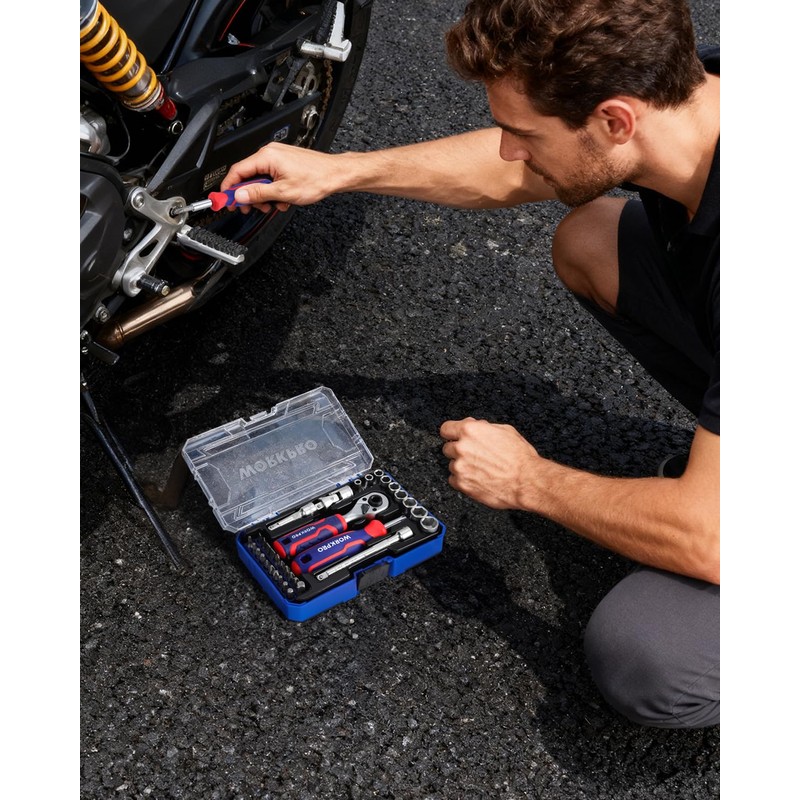 WORKPRO 34 PCS 1/4" Drive Mini Socket Ratchet Wrench Set,