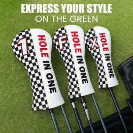 Golf Club Head Covers Premium Leather Golf Driver Fairway(FW) Wood Hybrid(UT) Covers with Number Tags, Advanced Embroidery 3 Wood Headcover Set Hole in ONE Black (for Hybrid(1pcs))