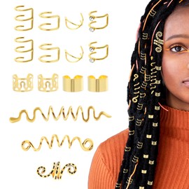 Ouligay Pack of 15 Gold Hair Accessories Braids Gold Dreadlocks Jewellery, Golden Hair Accessories Pirate for Braids Metal Hair Rings, Braids Jewellery Hair Spiral Clips, Adjustable Cuffs Hair