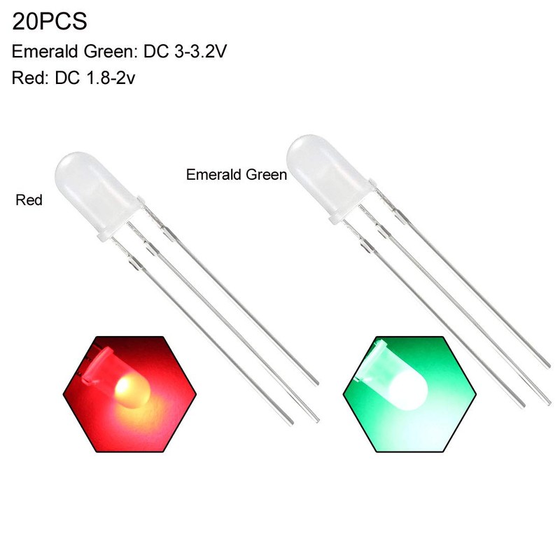 uxcell 20PCS 5mm 3-Pin Dual Bi-Color Diffused Common Cathode LED